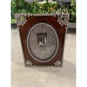 Romantic Cottagecore 4.25x3.75 P Brown Enamel Filagree Silver Tone Photo Frame